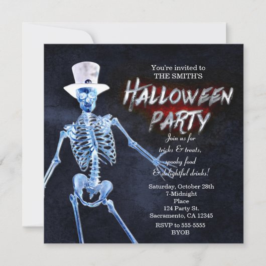 Einladungen zum Skeletton-Halloween-Party (Vorderseite)