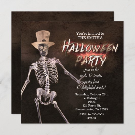 Einladungen zum Skeletton-Halloween-Party (Vorne/Hinten)
