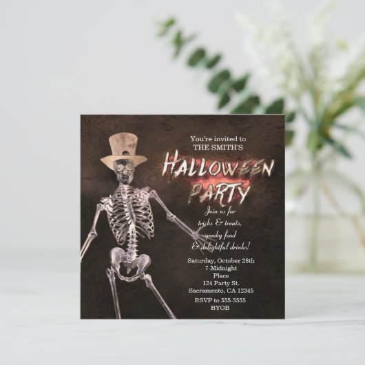 Einladungen zum Skeletton-Halloween-Party (Stehend Vorderseite)