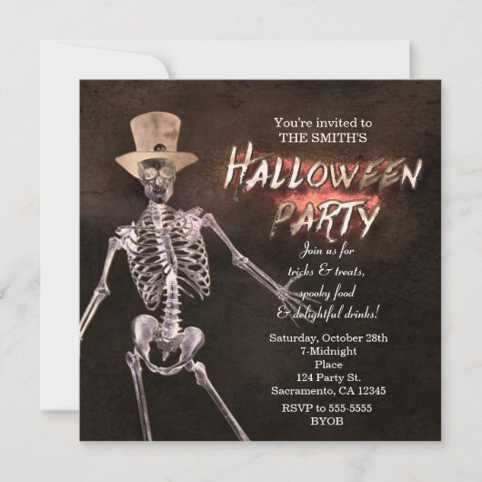 Einladungen zum Skeletton-Halloween-Party (Vorderseite)