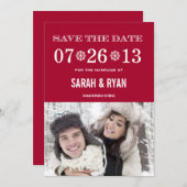 Einladungen zum Snowflake Red Save the Date Foto (Vorne/Hinten)