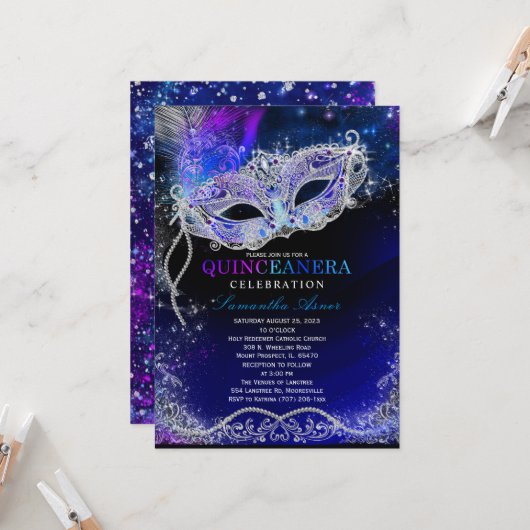 Einladungen zum Thema "Starry Night Quinceanera" (Vorderseite/Rückseite Beispiel)