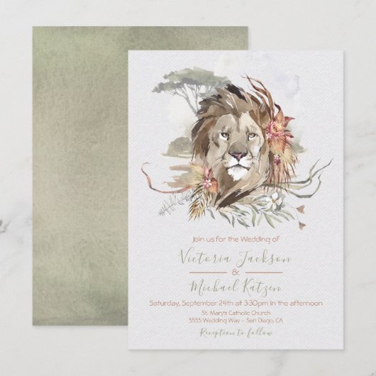 Einladungen zum Tropischen Jungle Lion Wedding (Vorne/Hinten)