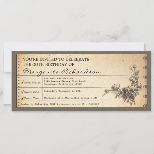 Einladungen zum Vintagen Geburtstag (Vorderseite)