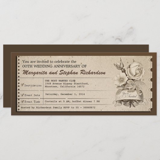 Einladungen zum Vintagen Hochzeitstag (Vorne/Hinten)