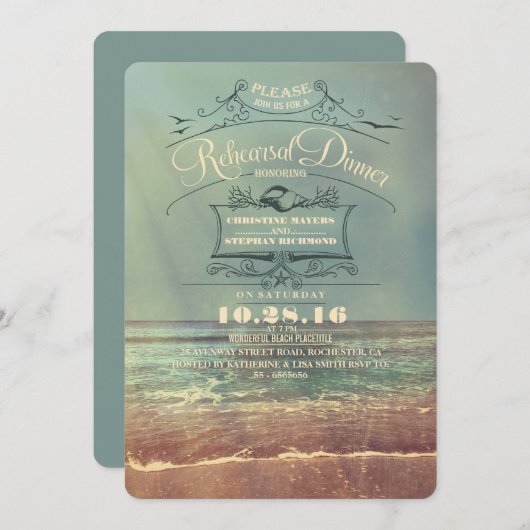 Einladungen zum Vintagen Probe am Strand (Vorne/Hinten)