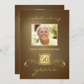Einladungen zur 50. Geburtstagspartei - Gold Monog (Vorne/Hinten)