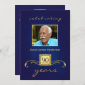 Einladungen zur 90. Geburtstagspartei - Blue Monog (Vorne/Hinten)