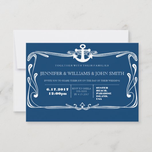 Einladungen zur Anchor Navy Blue Hochzeit in Urlau (Vorderseite)