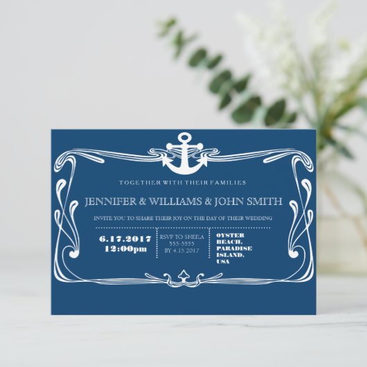 Einladungen zur Anchor Navy Blue Hochzeit in Urlau (Stehend Vorderseite)