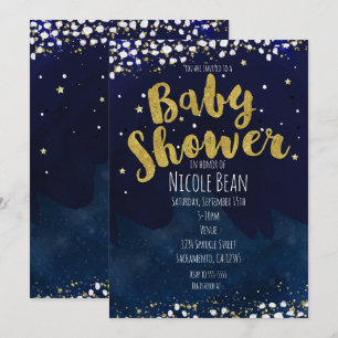 Einladungen zur Baby-Party Blau & Gold Sternennach