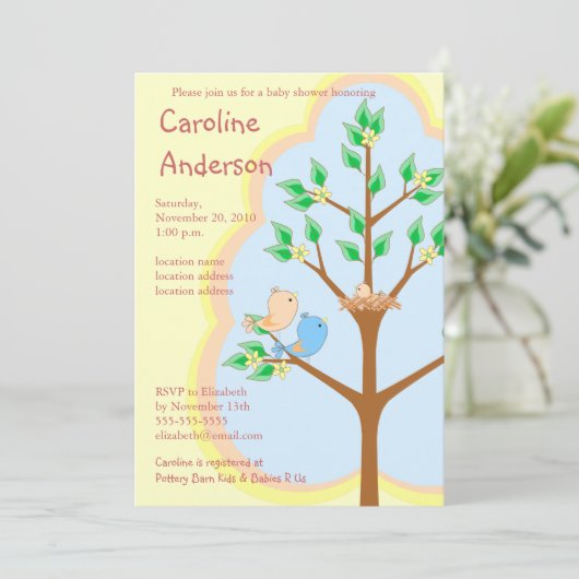 Einladungen zur Babydusche der Vogelfamilie (Stehend Vorderseite)