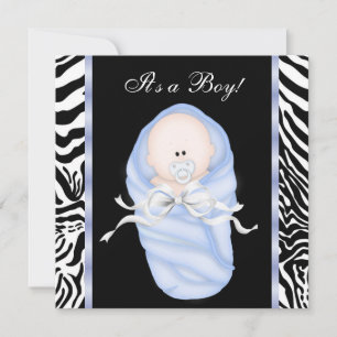 Einladungen zur Babyparty für schwarze Blau-Zebra-