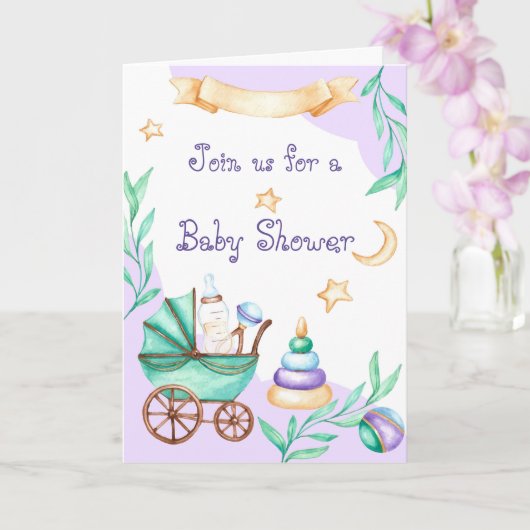 Einladungen zur Babyparty mit Kinderwagen  (Orchidee)