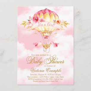 Einladungen zur Babyparty mit rosa-goldem Heißluft