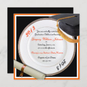 Einladungen zur Black and Orange Graduation Party (Vorne/Hinten)