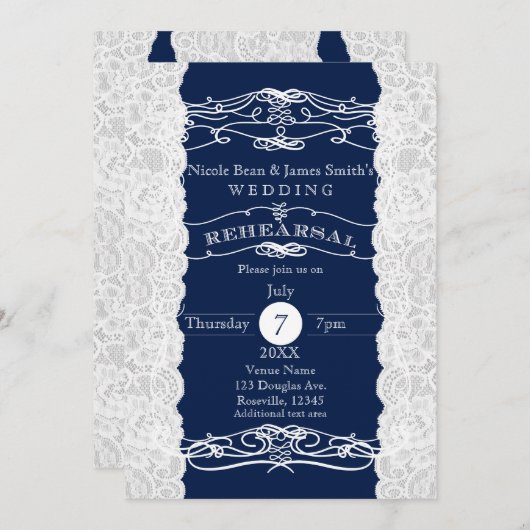 Einladungen zur Blue & White Lace Wedding PROBE (Vorne/Hinten)