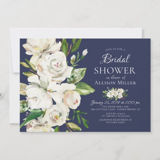 Einladungen zur Blumen-Bridal-Dusche von Navy Whit (Vorderseite)