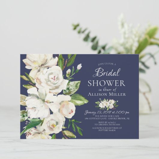 Einladungen zur Blumen-Bridal-Dusche von Navy Whit (Stehend Vorderseite)