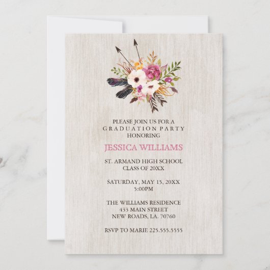 Einladungen zur Bohemischen Bouquet-Graduation (Rückseite)