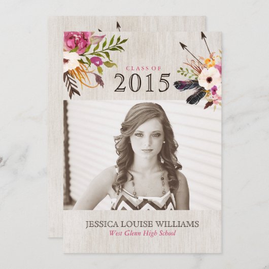 Einladungen zur Bohemischen Bouquet-Graduation (Vorne/Hinten)