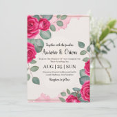 Einladungen zur botanischen Hochzeit in Rosa (Stehend Vorderseite)