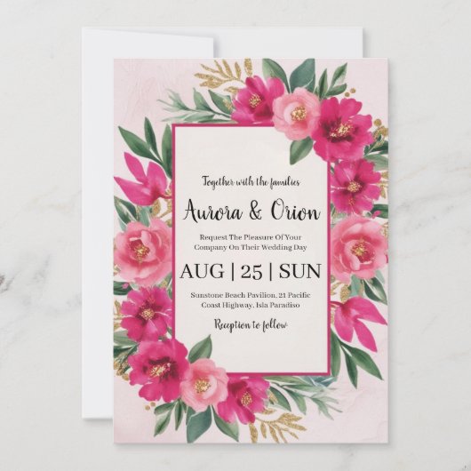 Einladungen zur botanischen Hochzeit in Rosa (Vorderseite)