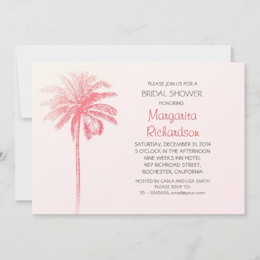 Einladungen zur Brautdusche aus rosa Palmen (Vorderseite)