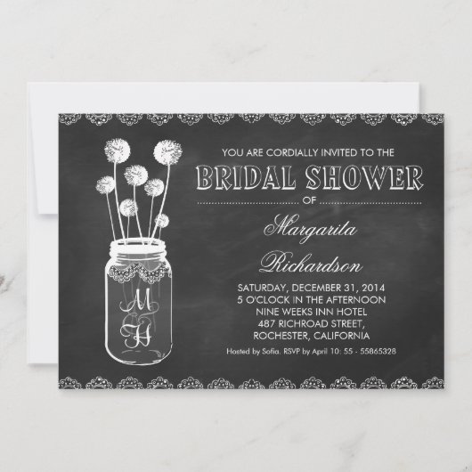 Einladungen zur Bridal-Dusche aus Khalkboard-Mason (Vorderseite)