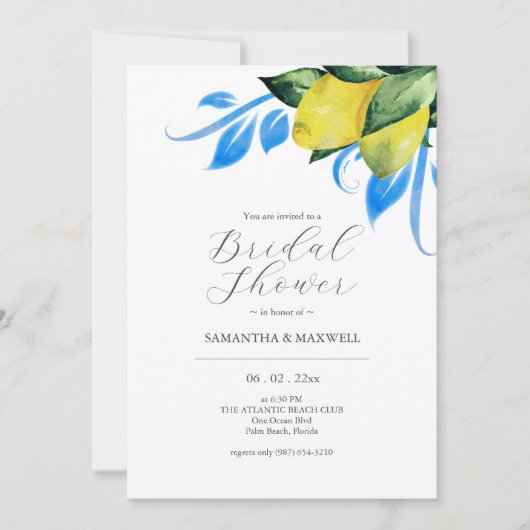 Einladungen zur Dusche in Blau und Gelb (Vorderseite)