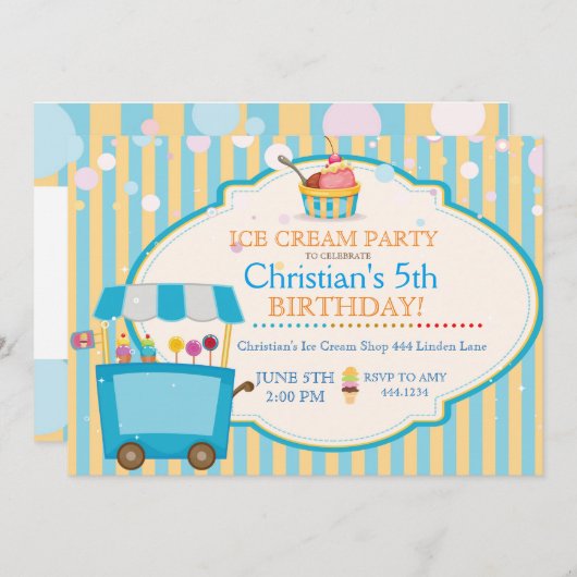 Einladungen zur Eiscreme Social Birthday Party (Vorne/Hinten)