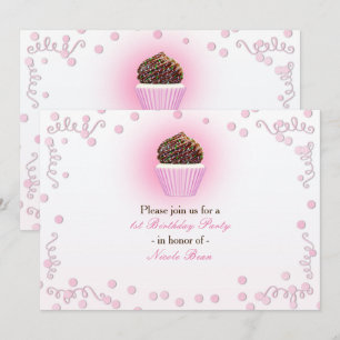 Einladungen zur Geburtstagsfeier mit rosa Cupcake-