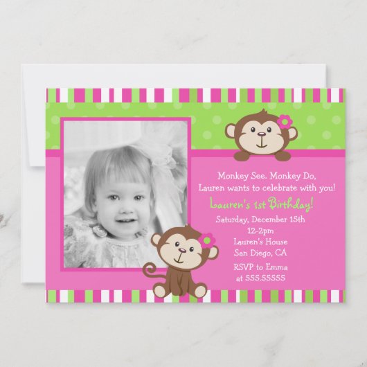 Einladungen zur Geburtstagspartei von Affen (Vorderseite)