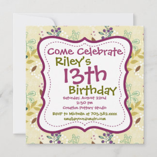 Einladungen zur Geburtstagspartei von lila Grüner 