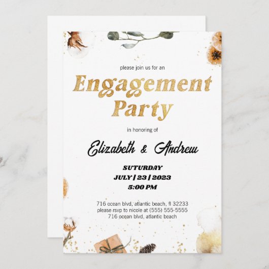 Einladungen zur Gold Floral Christmas Engagement (Vorne/Hinten)