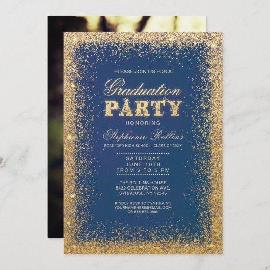 Einladungen zur Gold & Glitzer Graduation Party -  (Vorne/Hinten)