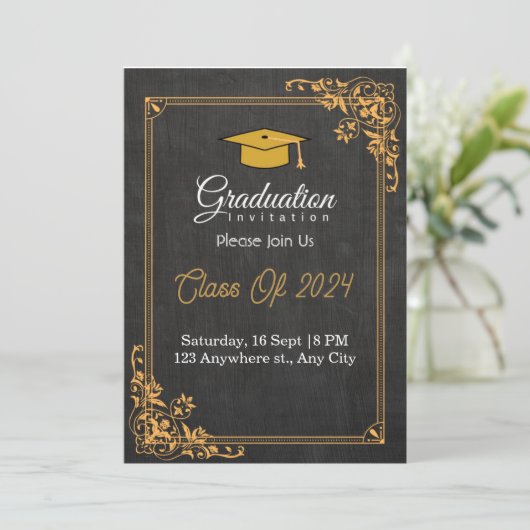 Einladungen zur Graduierung | Schwarz und Gold (Stehend Vorderseite)