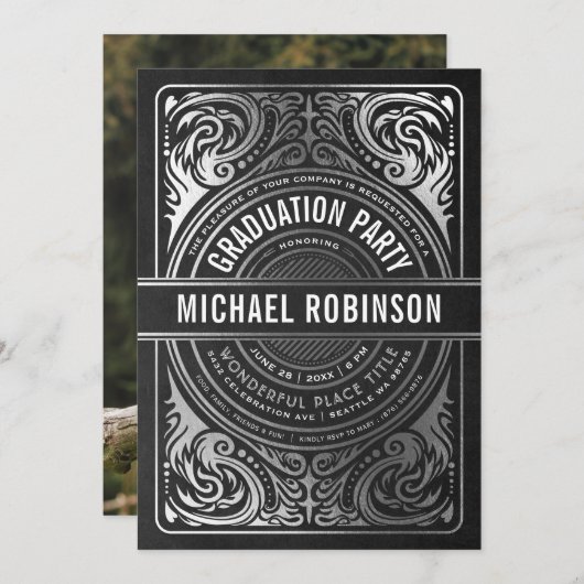 Einladungen zur Graduierungspartei Silver Foil Fot (Vorne/Hinten)