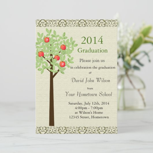 Einladungen zur Graduierungsparty. Apfelfruchtbaum (Stehend Vorderseite)