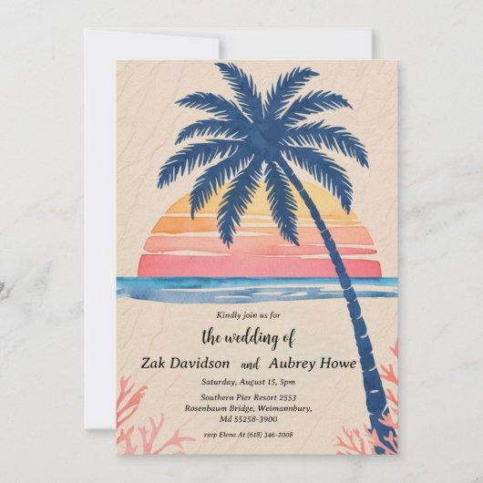Einladungen zur Hochzeit am Strand von Palmen (Vorderseite)