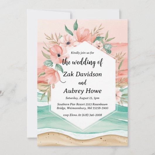 Einladungen zur Hochzeit am Strand von Palmen (Vorderseite)