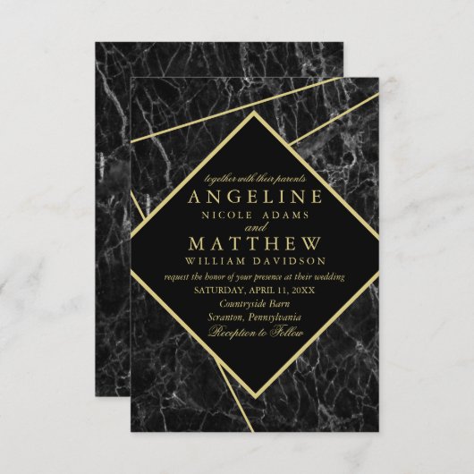 Einladungen zur Hochzeit aus Goldmarmor (Vorne/Hinten)