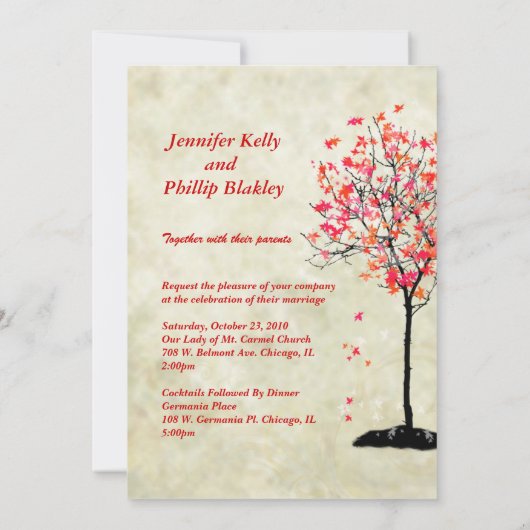 Einladungen zur Hochzeit im Herbst/Blätter für rot (Rückseite)