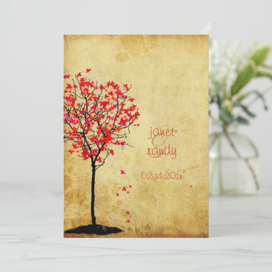 Einladungen zur Hochzeit im Herbst/Blätter für rot (Stehend Vorderseite)