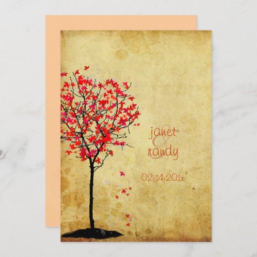 Einladungen zur Hochzeit im Herbst/Blätter für rot (Vorne/Hinten)