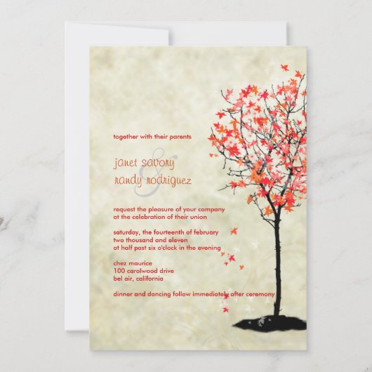 Einladungen zur Hochzeit im Herbst/Blätter für rot (Rückseite)