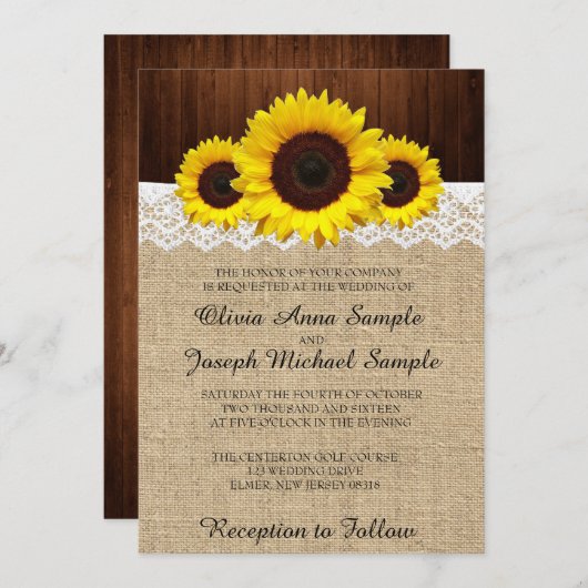 Einladungen zur Hochzeit im Herbst mit Sonnenblume (Vorne/Hinten)