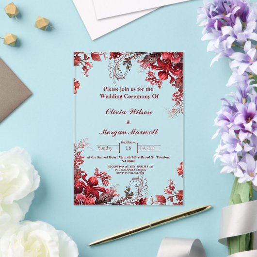 Einladungen zur Hochzeit in Rosa und Rot (In Situ (Hochzeit))