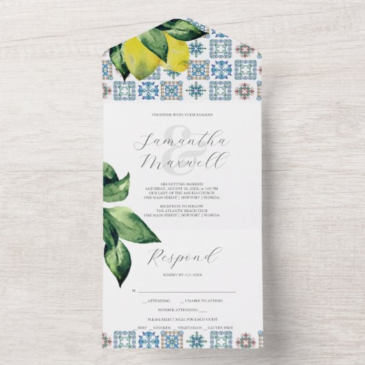 Einladungen zur Hochzeit mit RSVP Card Amalfi Tile (Innen Boden)