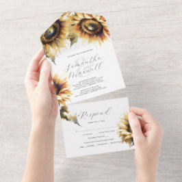 Einladungen zur Hochzeit mit RSVP Card Sonnenblume